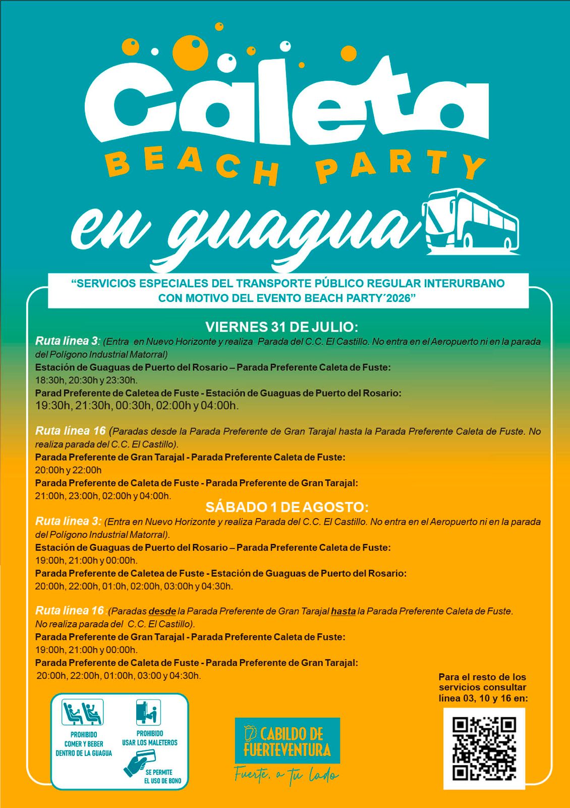 Servicios especiales de guagua para la Caleta Beach Party | Cabildo Fuerteventura